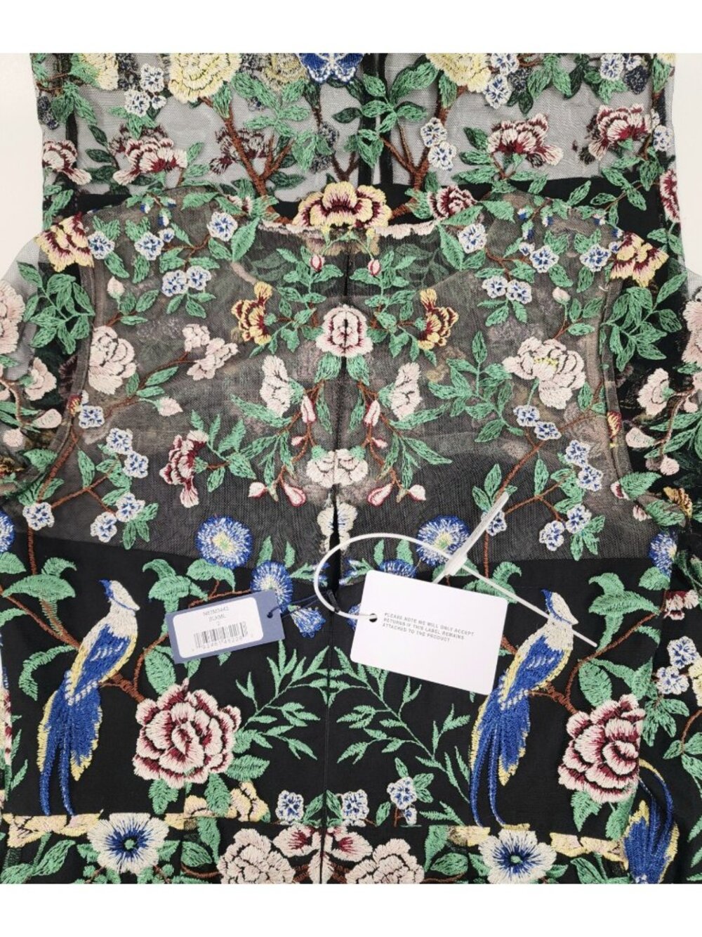 Marchesa Notte Botanical Embroidered Tulle Midi Cocktail Dress Black Size 2 - Picture 4 of 6